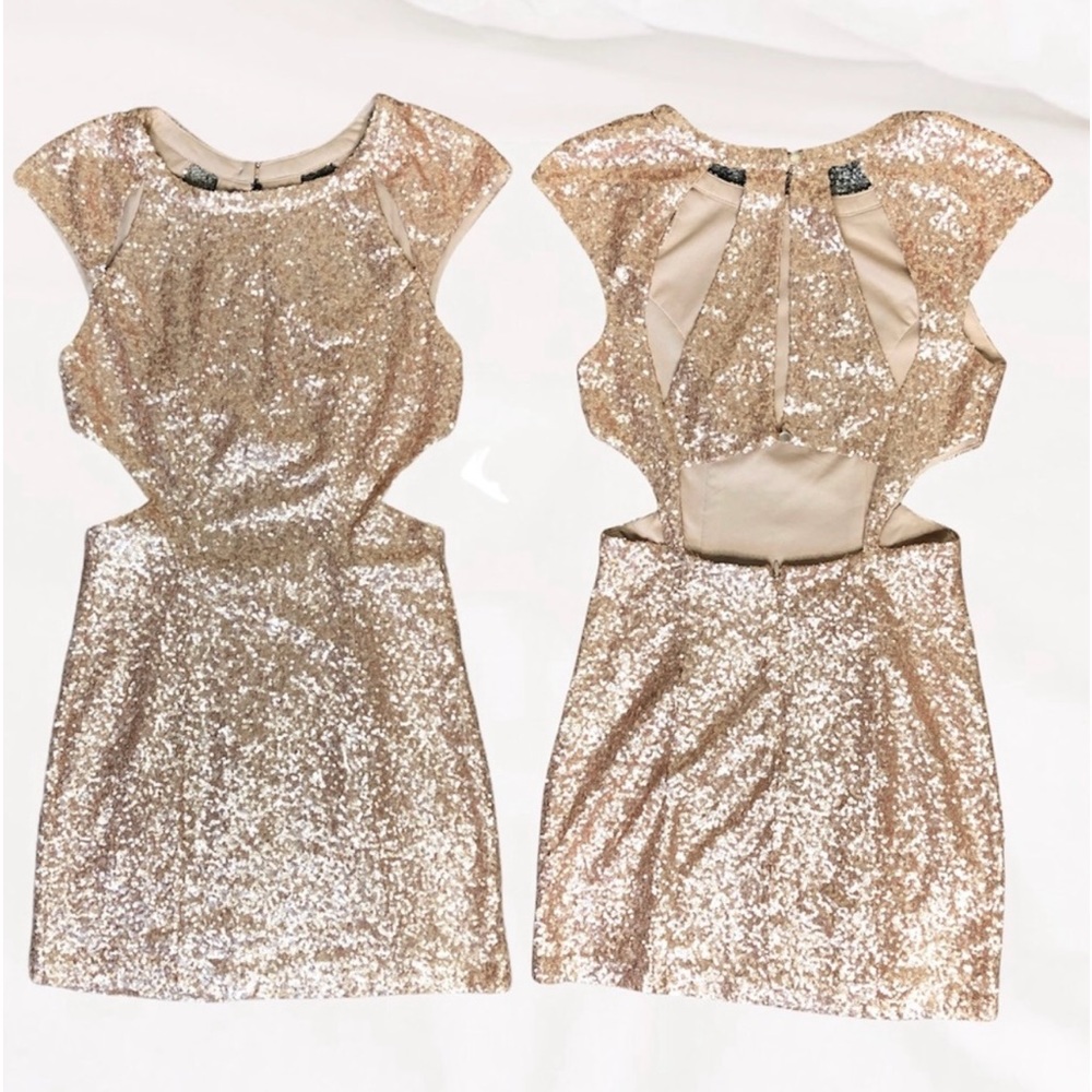 Trixxi Juniors Gold Sequin Cutout Dress 5 NEW